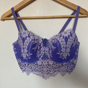 Victoria’s Secret purple floral lace zip up bustier 34DD